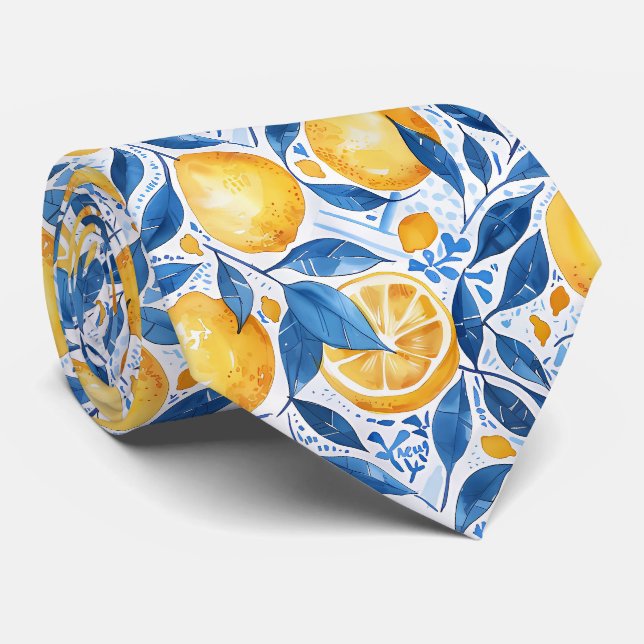 Gravata Masculina com Estampa de Limão  (Rolled)
