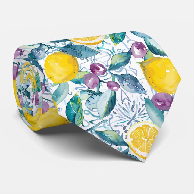 Gravata Masculina com Estampa de Limão  (Rolled)