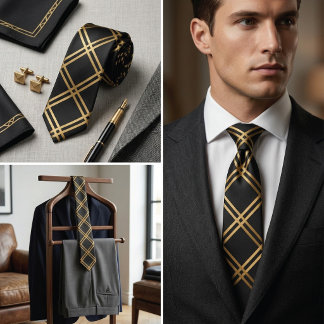 Gravata masculina com padrão de grade listrada dou