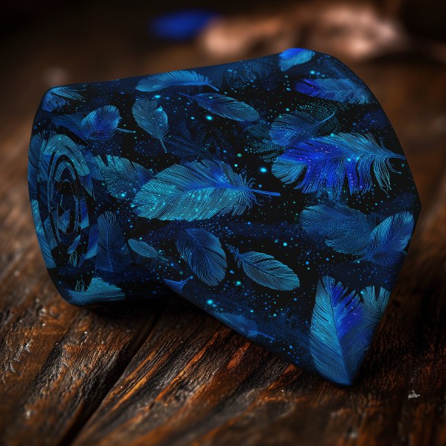 Gravata masculina de pena azul neon (Criador carregado)