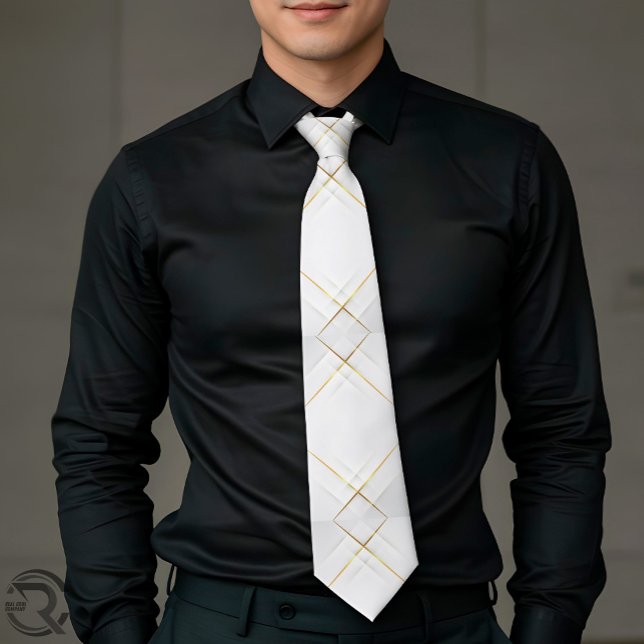 Gravata masculina elegante branca com acento doura (Criador carregado)
