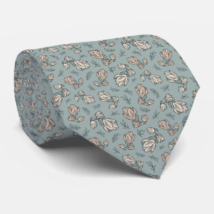 Gravata masculina floral azul rosa branco delicada