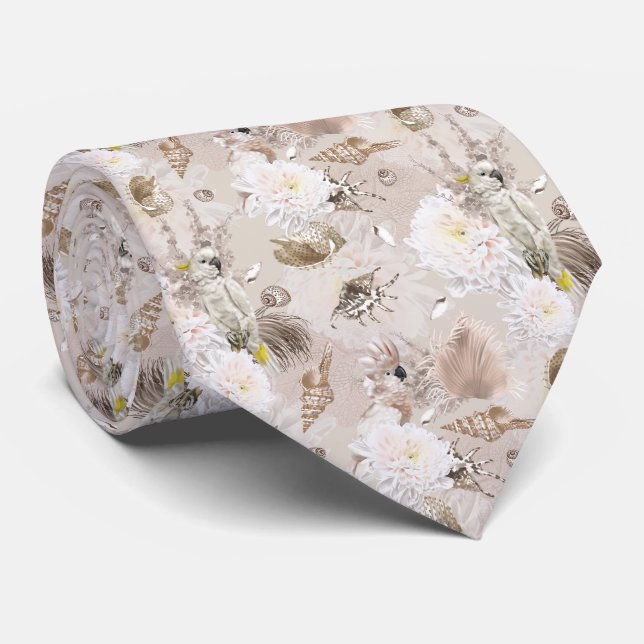 Gravata Masculina Floral Cacatua Boho (Rolled)