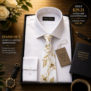 Gravata masculina floral preta e dourada de luxo –
