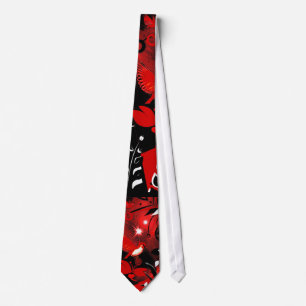 Gravata Masculina Flores Asiáticas Pássaros Vermel