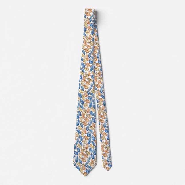 Gravata Masculina Folha Azul e Bege (Frente)