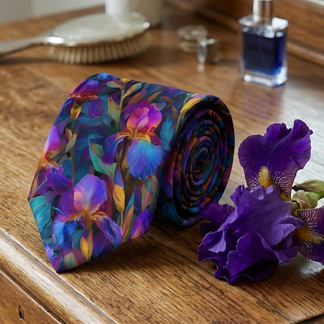 Gravata masculina Íris Roxa Floral Vibrante (Criador carregado)