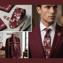 Gravata masculina rosa e borboleta vintage Borgonh