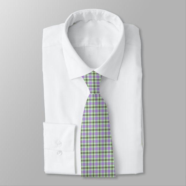 Gravata masculina xadrez roxa e verde (Amarrado)