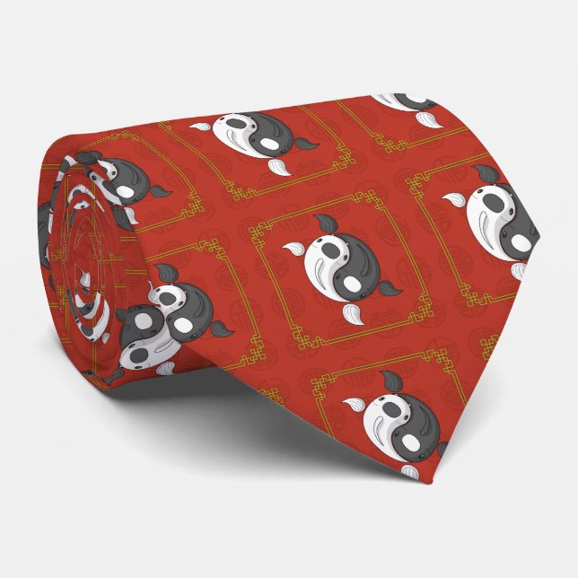 Gravata masculina Yin e Yang com Koi (Rolled)