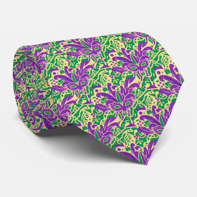 Gravata Masked Mischief Mardi Gras Tie (Rolled)