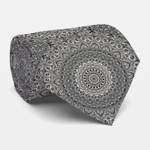 Gravata Medalhão Tribal Cinza e Preto
