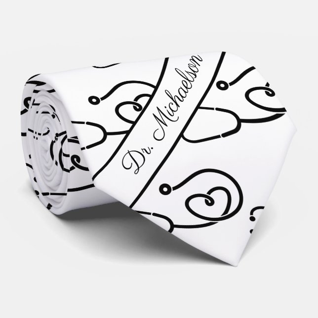 Gravata Médico Nome Stethoscope Padrão Médico (Rolled)