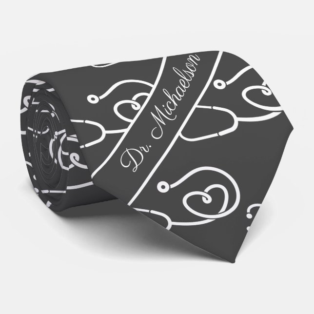 Gravata Médico Nome Stethoscope Padrão Médico (Rolled)