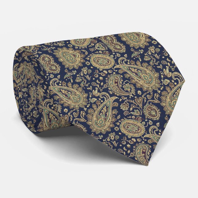 Gravata Meia-Noite Paisley Navy (Rolled)