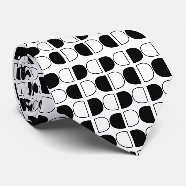 Gravata Meio Círculo Preto e Branco Geométrico (Rolled)