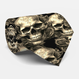 Gravata Memento Mori Skulls Dourado Tie
