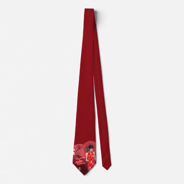 Gravata Menina chinesa de ano novo com guarda-chuva vermel (Frente)