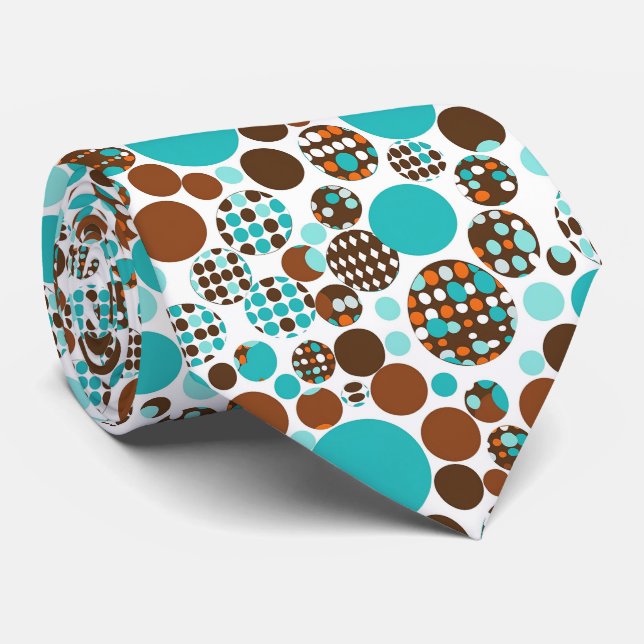 Gravata Men's Necktie Turquoise Brown Circles (Rolled)