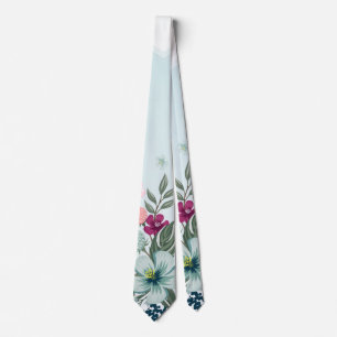 Gravata Mens vestem flores tropicais em madeira azul