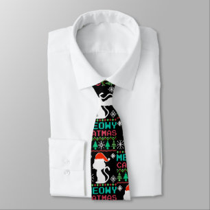 Gravata Meowy Catmas Papais noeis de Natal Cat Ugly Sweate