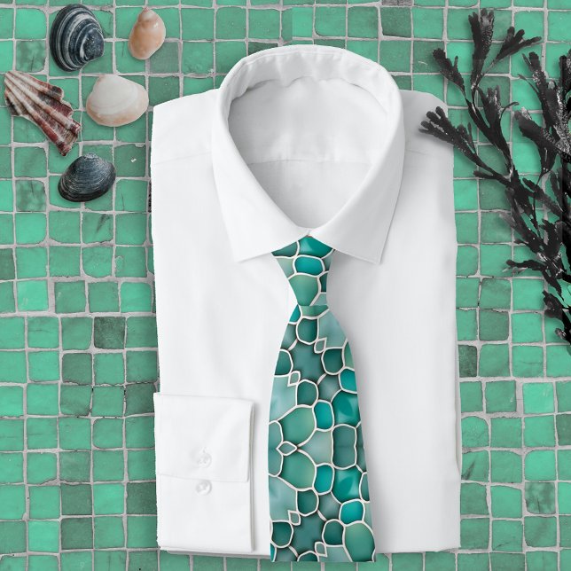 Gravata Merman Sea-Glass Green Teal & Aqua Ocean Themed (Criador carregado)