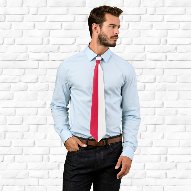 Gravata Metade de Colorblock Vermelho e Branco (Half Red and Half White Colorblock Neck Tie)