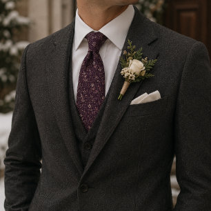 Gravata Micro-Jacquard Botânica Marfim Ameixa