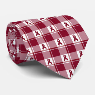 Gravata Mieloma Múltiplo Plaid Burgundy de Conscientização