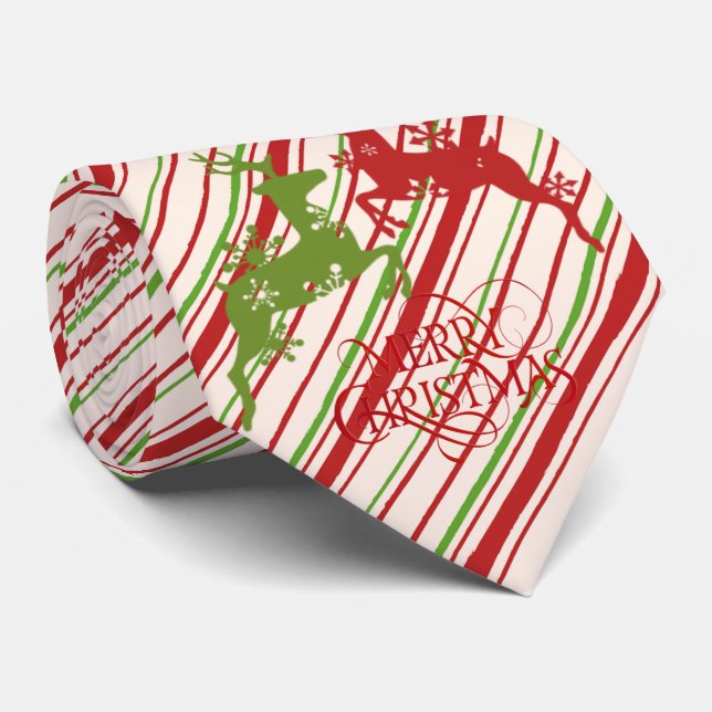 Gravata Milo Christmas Collection Red and Green Reindeers (Rolled)