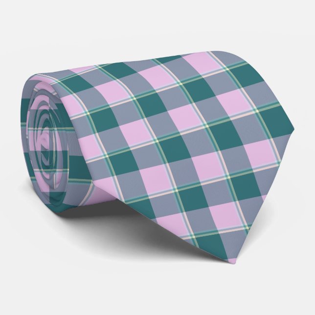 Gravata Ming and Melanie Plaid Blue Pink Neck Tie (Rolled)