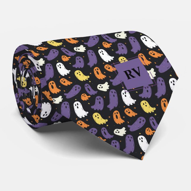 Gravata Mini Halloween Fantasmas Coloridos Monogramados (Rolled)