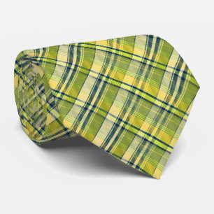 Gravata Mini Madras Plaid Sage and Yellow Two-Sided