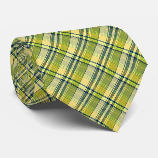 Gravata Mini Madras Plaid Sage and Yellow Two-Sided (Rolled)