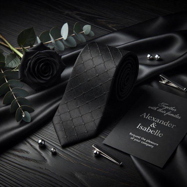 Gravata Minimalist Black Geometric Grid Dotted Texture (Criador carregado)