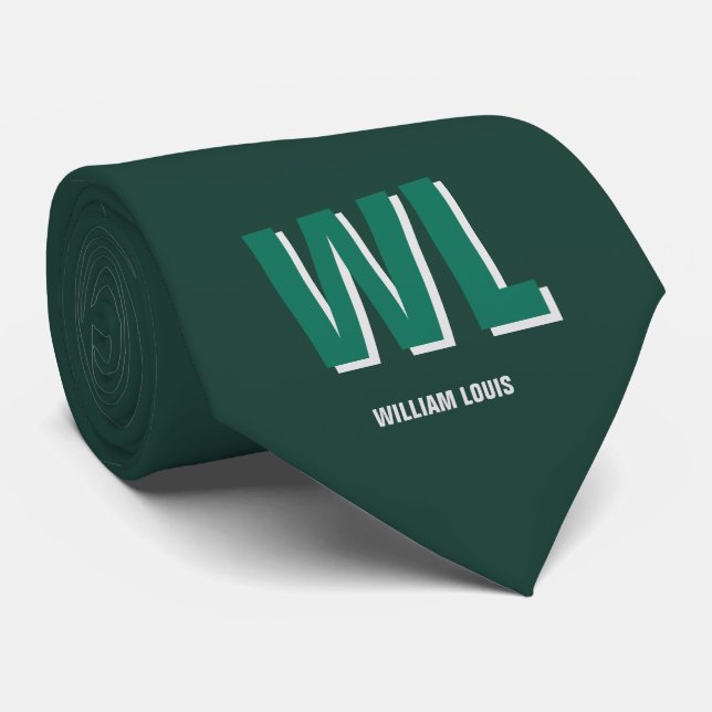 Gravata Minimalist Emerald Green Personalized Monogram  (Rolled)