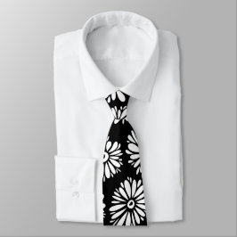Gravata Minimalist Groovy Black and White Daisy Pattern