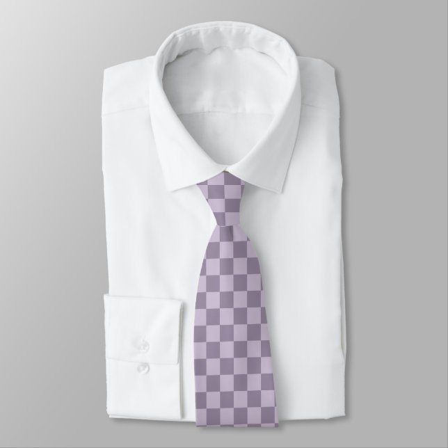 Gravata Minimalist Soft Lavender Checkerboard Pattern  (Amarrado)