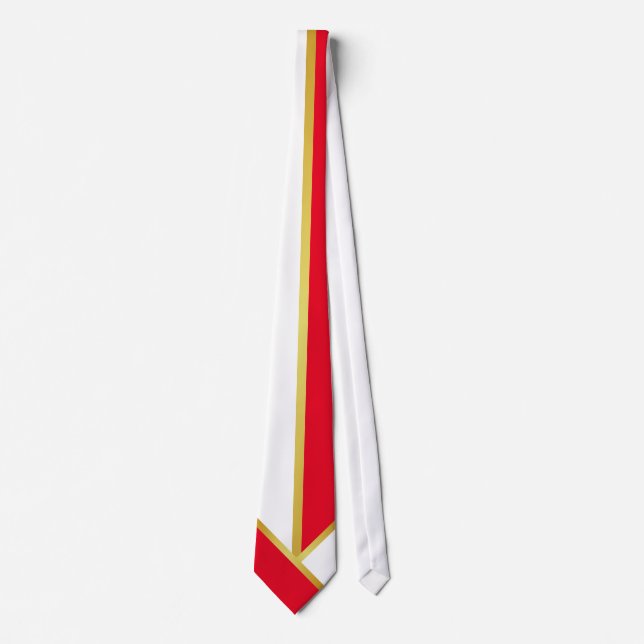 Gravata Minimalista Falso Dourado Vermelho Branco (Frente)
