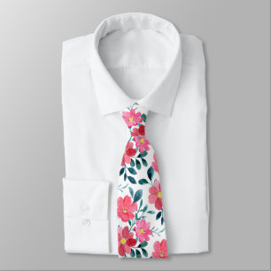 Gravata Minimalista Rosa Vermelhado Floral Aquarela