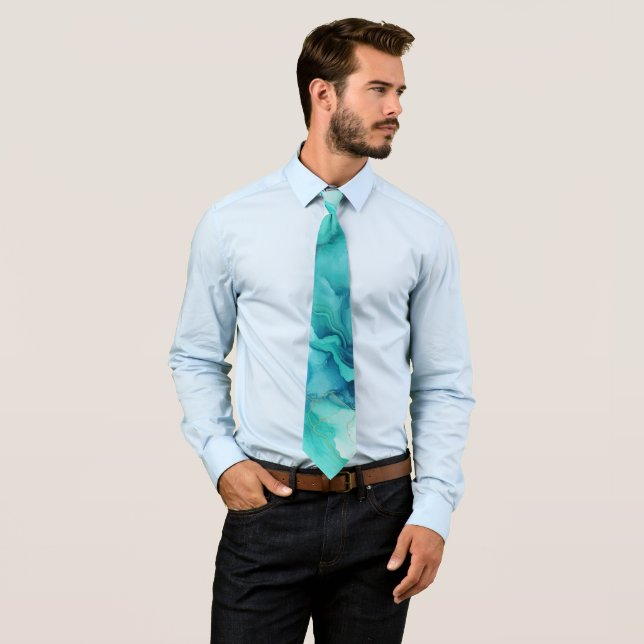 Gravata Mint Aqua Ink Marble (In Situ)