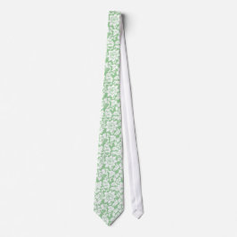 Gravata Mint-Green Elegante E Damascos Florais Brancos