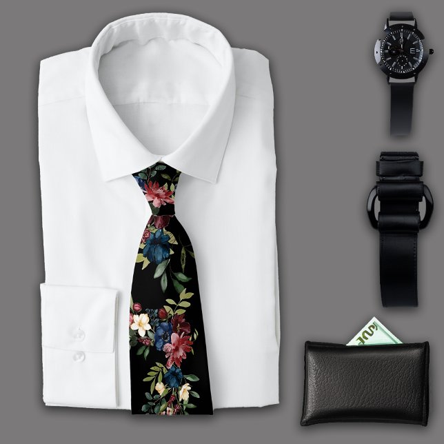 Gravata Mistério Florestal Botânico Monograma Negro (Criador carregado)