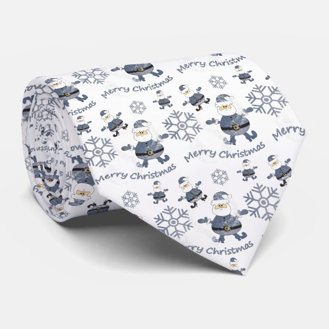 Gravata Moda de Jeans Natal Papai Noel Estampa (Rolled)
