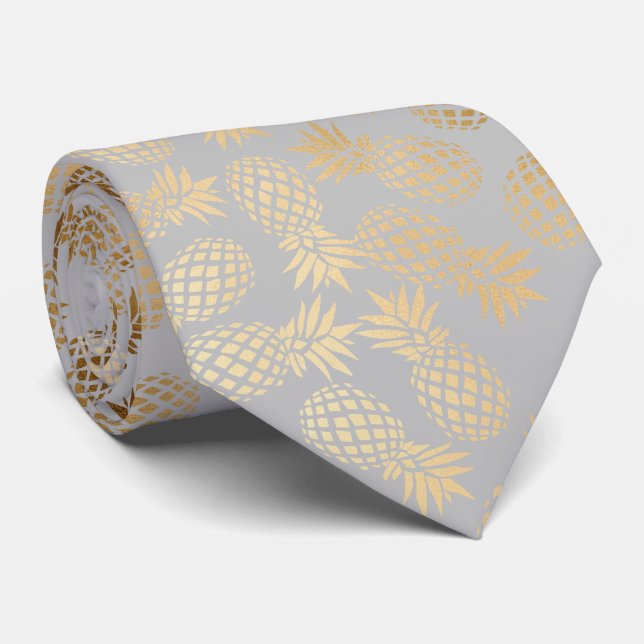 Gravata modelo de abacaxi tropical dourado elegante (Rolled)