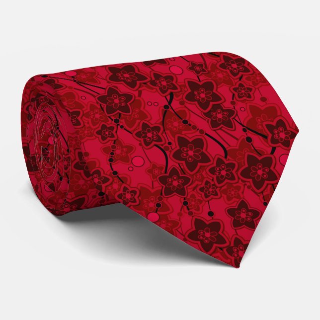 Gravata modelo de moda rústica floral vermelho castanho (Rolled)