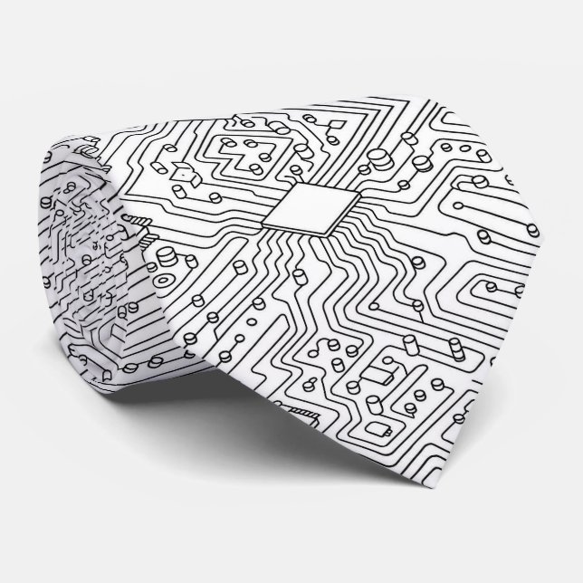 Gravata Modern Circuit Board Necktie - B&W Tech Geek (Rolled)