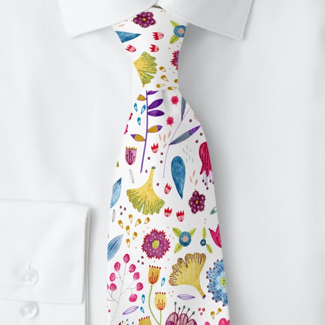 Gravata Modern Floral Watercolor (Unique floral watercolor wildflower neck tie with art by Nic Squirrell)