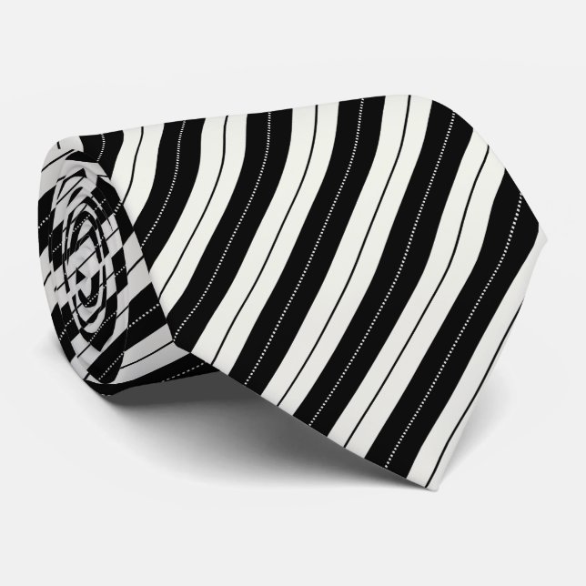 Gravata Modern Geometric Black & White Stripe  (Rolled)