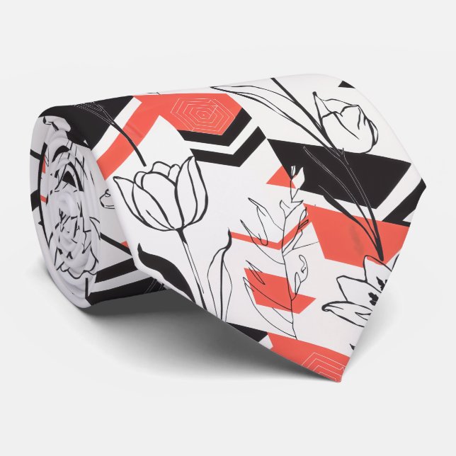 Gravata Modern Geometric Floral Contrast (Rolled)